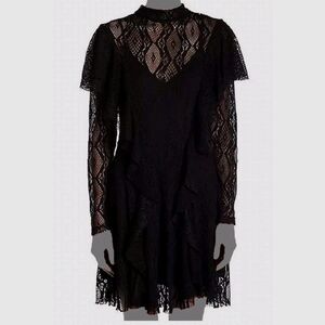 Free People Black Lace Long Sleeve Mini Dress